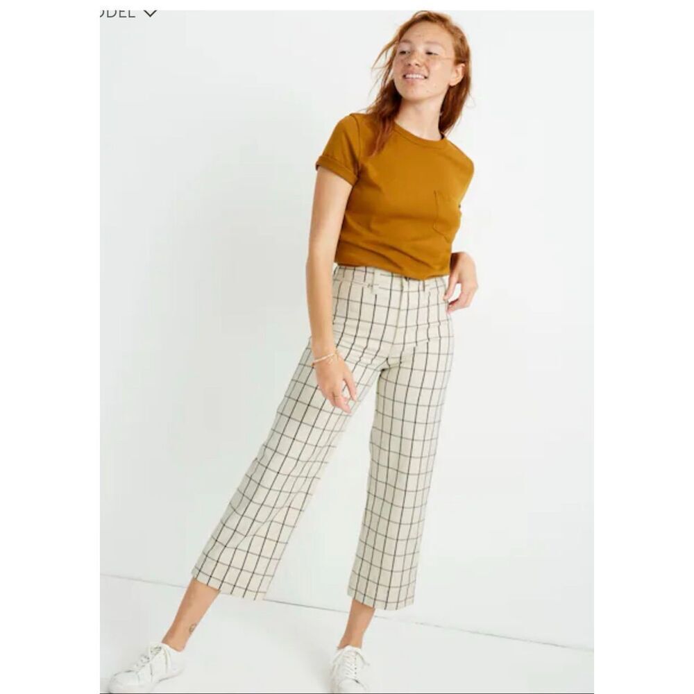 Madewell Slim Emmit Wide Leg Crap Pants Beige Black Striped 28